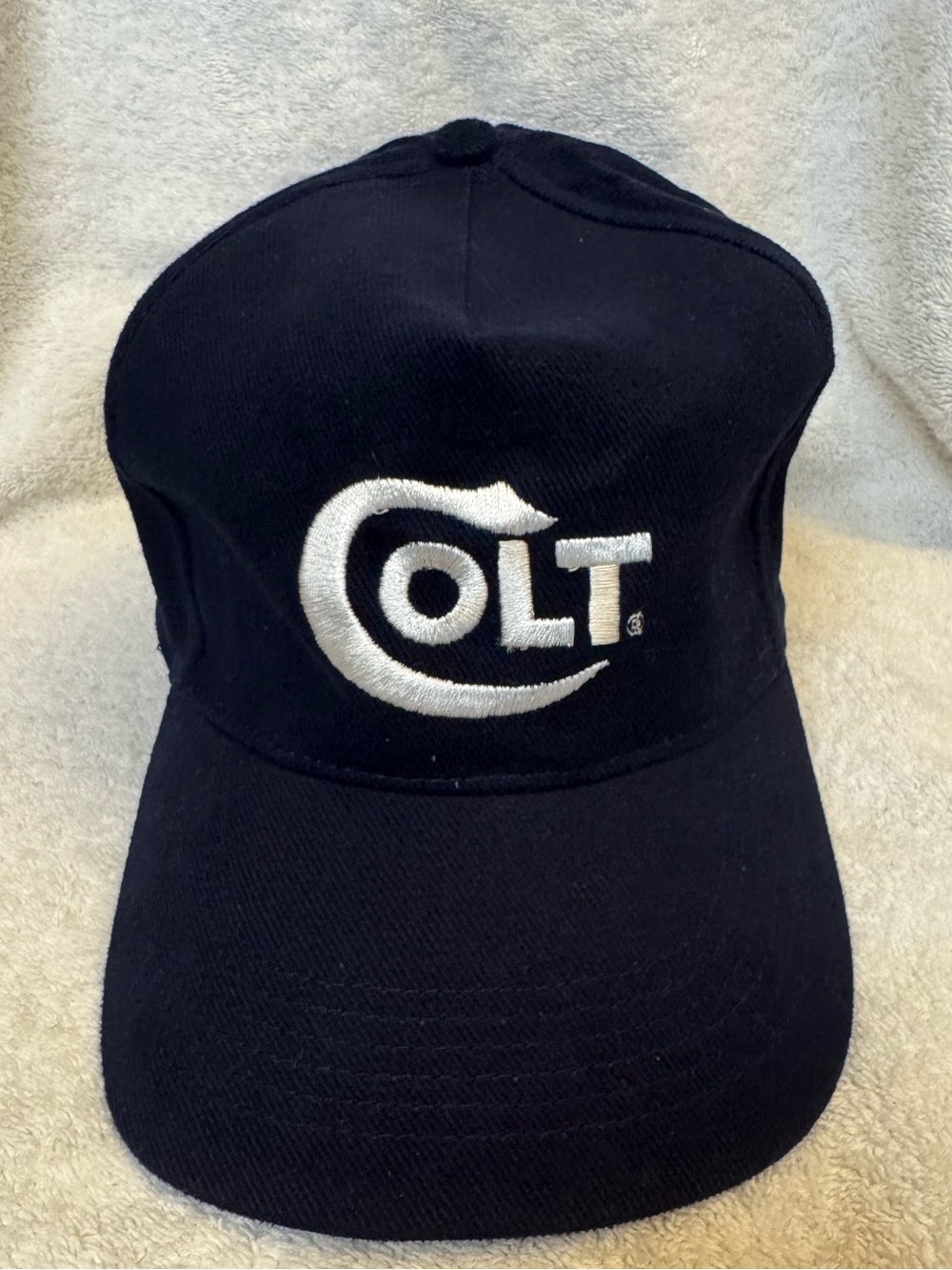 VTG Colt Gun Logo Corduroy Baseball Cap Hat Brass Strap Back Rampant Colt Horse